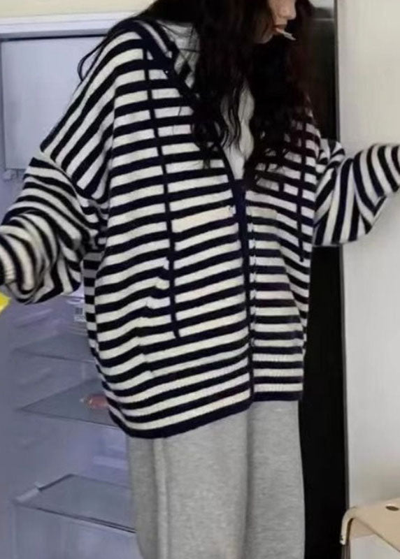Red Zippered Wrinkled Striped Patchwork Cotton Knit Hoodies Coats Fall