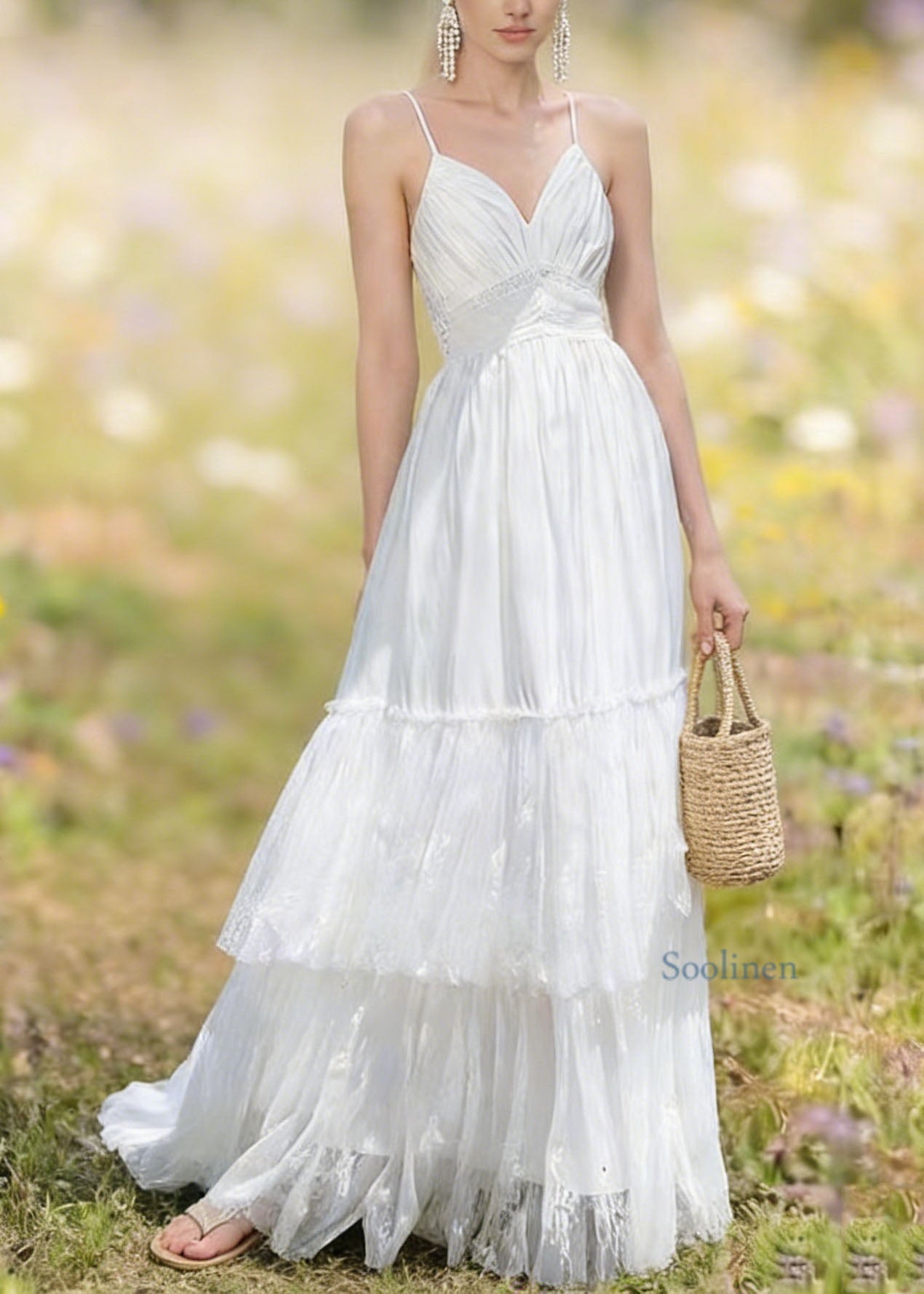 White Backless Patchwork Lace Spaghetti Strap Summer