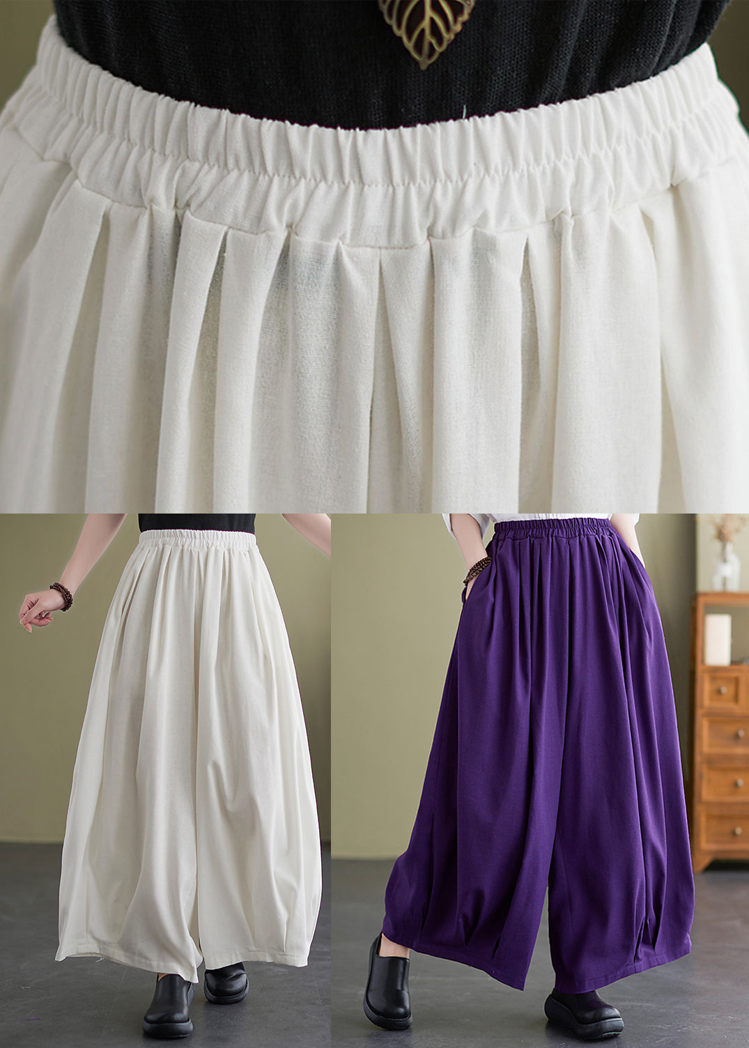 White Oversized Draping Cotton Pants Summer