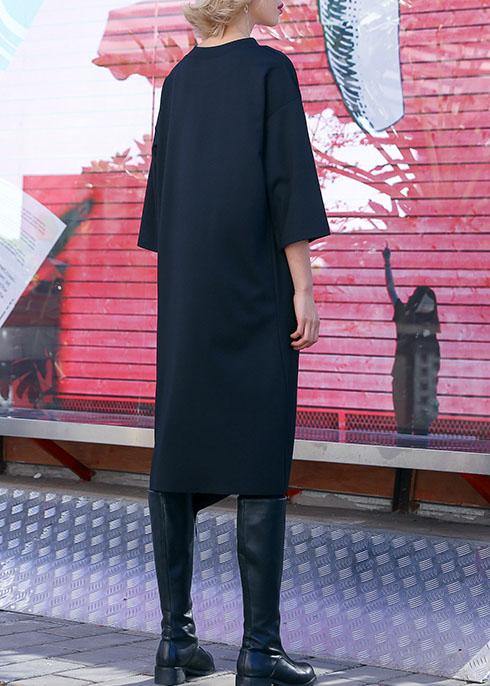 Black Cotton Tunics Open Hem Design Loose Fall Dress
