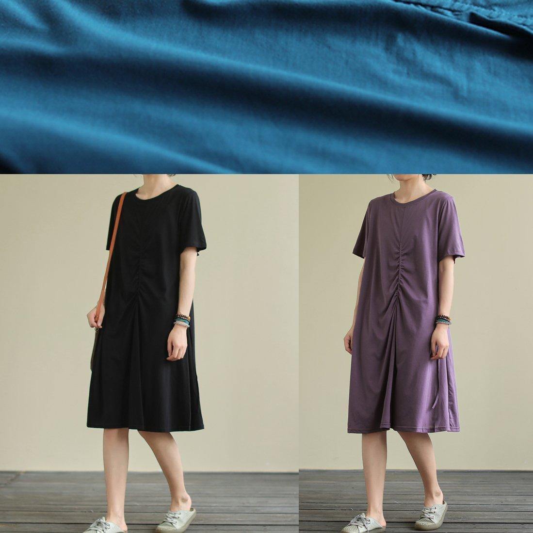 Black Cotton Clothes O Neck Cinched Oversized Summer Dresses