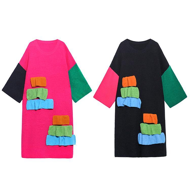 Black Sweater Aesthetic Refashion O Neck Patchwork Diy Knit Dresses
