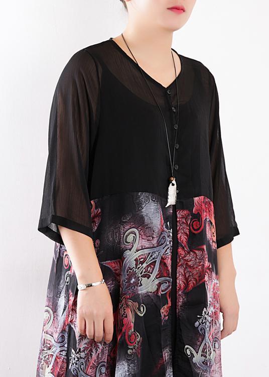 Black Chiffon Cardigan for Fabrics Patchwork Prints Maxi Summer Dress