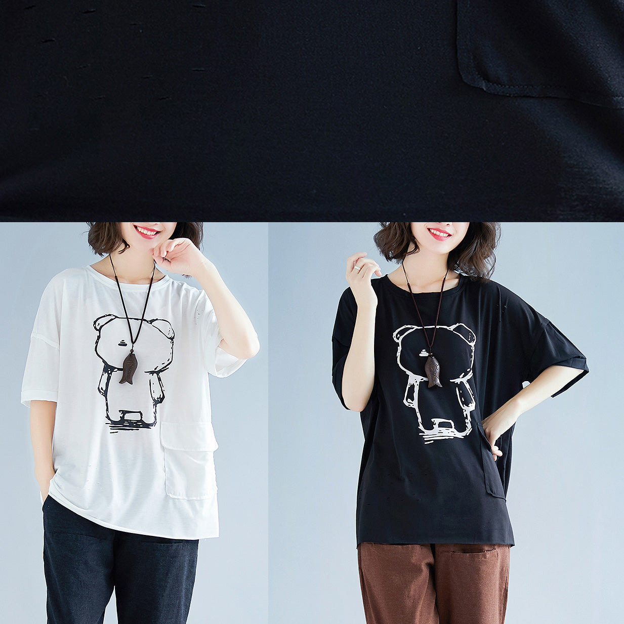 Black Cotton Linen Tops Fine Neckline Batwing Sleeve O Neck Box Shirts