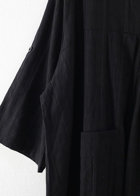 Black Cotton Quilting Dresses O Neck Batwing Sleeve Maxi Dresses