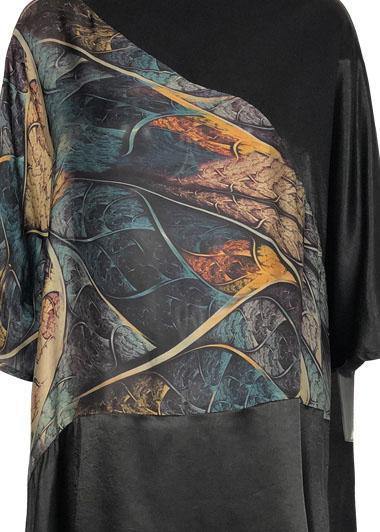 Black Print Cotton Quilting Dresses Slash Neck Summer Dresses