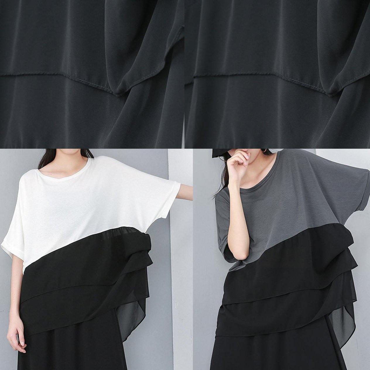 Black Shirts Fine Cotton Chiffon Spliced Irregular Blouse
