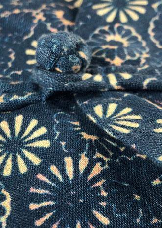 Blue Print Linen Clothes for O Neck Chinese Button Summer Dress