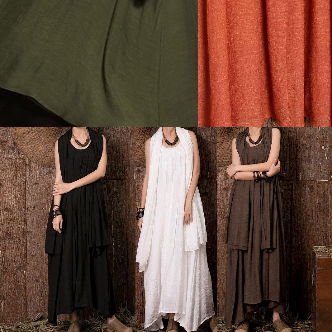 Chocolate Linen Dresses Sleeveless Cotton Dresses