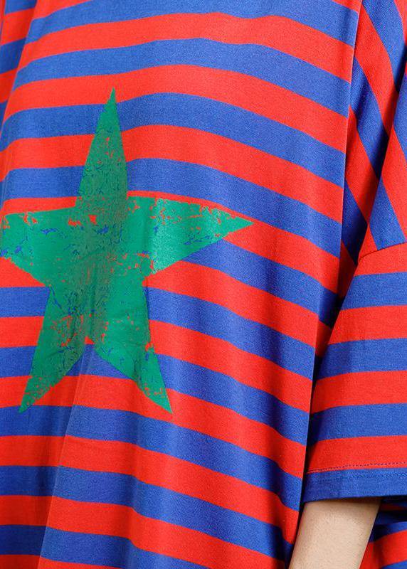 Cotton Clothes for Pakistani Red and Blue Stripes Loose Blouse