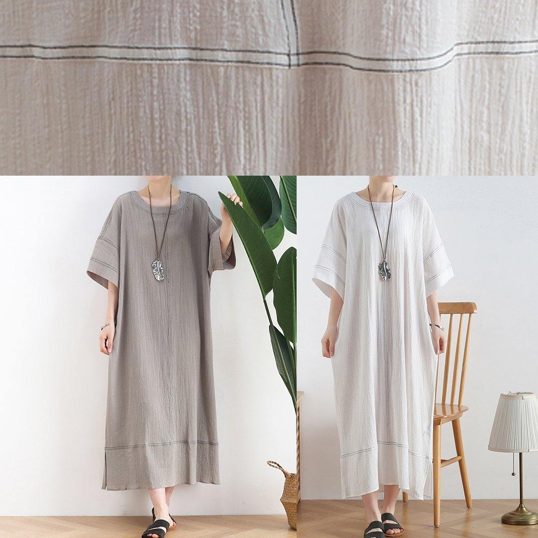 Gray Linen Clothes O Neck Baggy Dresses Summer Dresses