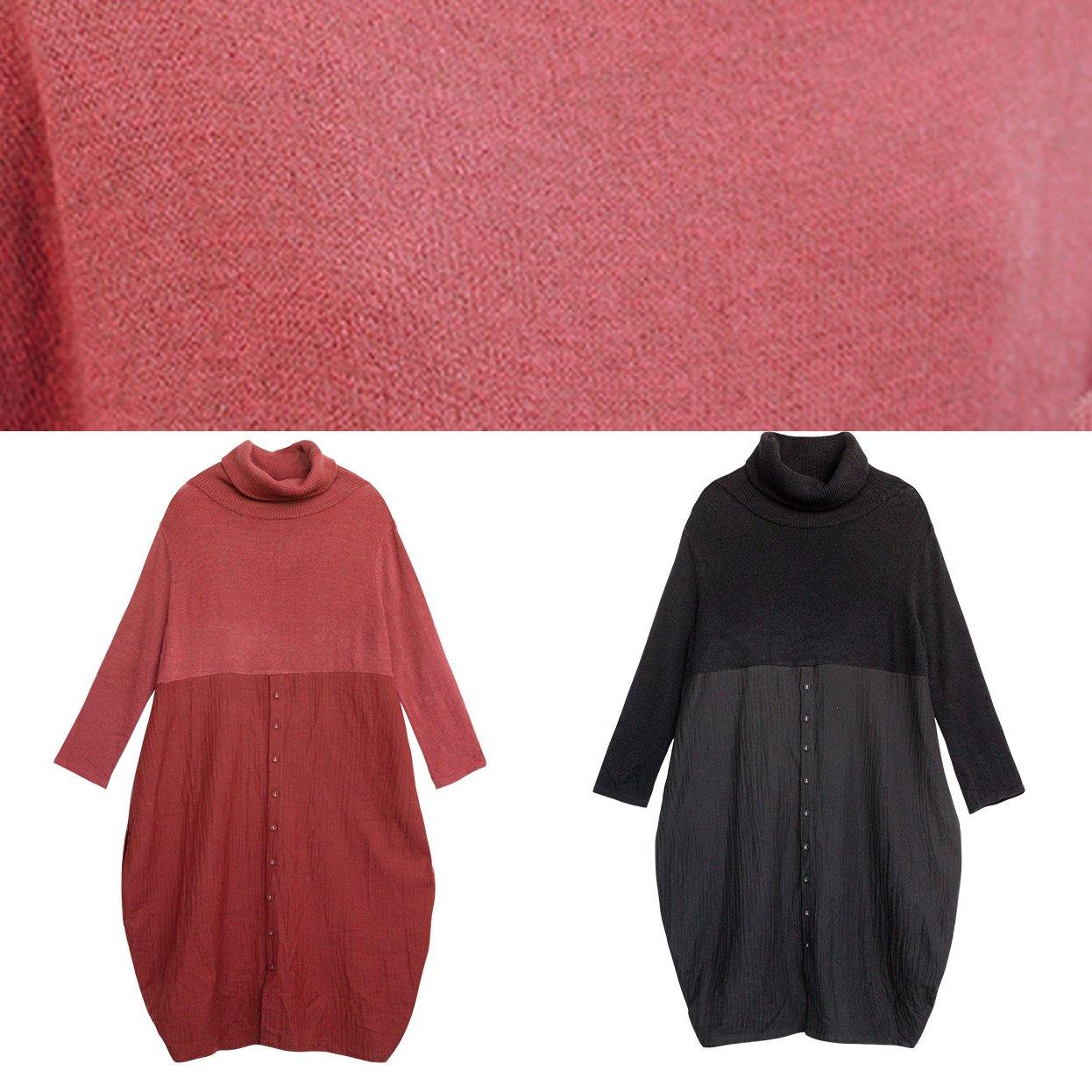 High Neck Asymmetric Sweater Outfits Street Style Red Fuzzy Sweater Dress