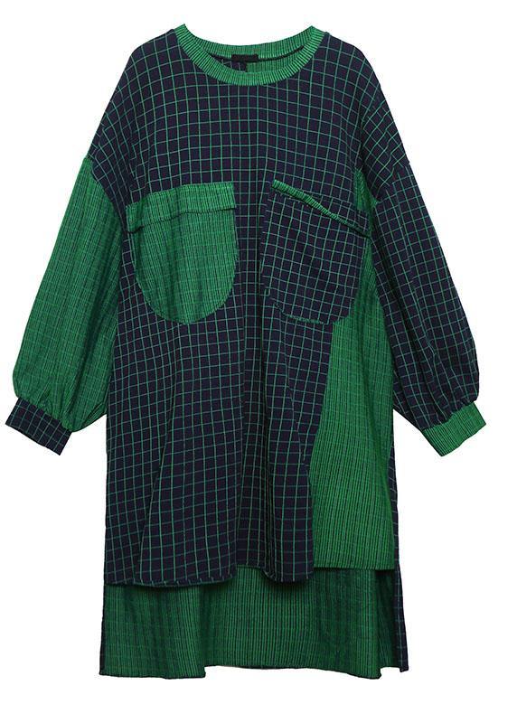 Low High Design Cotton Clothes Catwalk Patchwork Plaid Dresses Fall