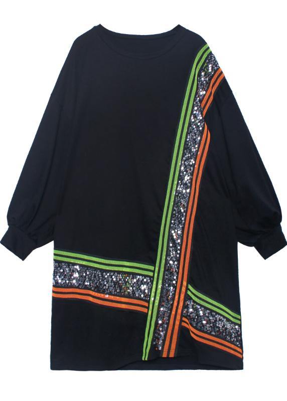 O Neck Sequined Quilting Dresses Shape Black Dress