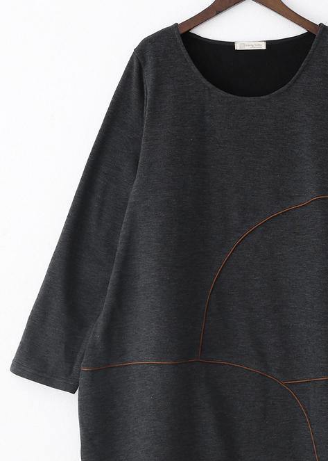 O Neck Asymmetric Fall Tunic Pattern Work Outfits Gray Robe Dresses