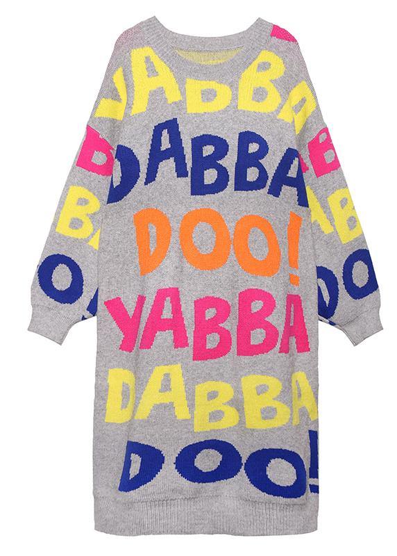 O Neck Baggy Sweater Outfits Quotes Black Print Largo Knit Dresses