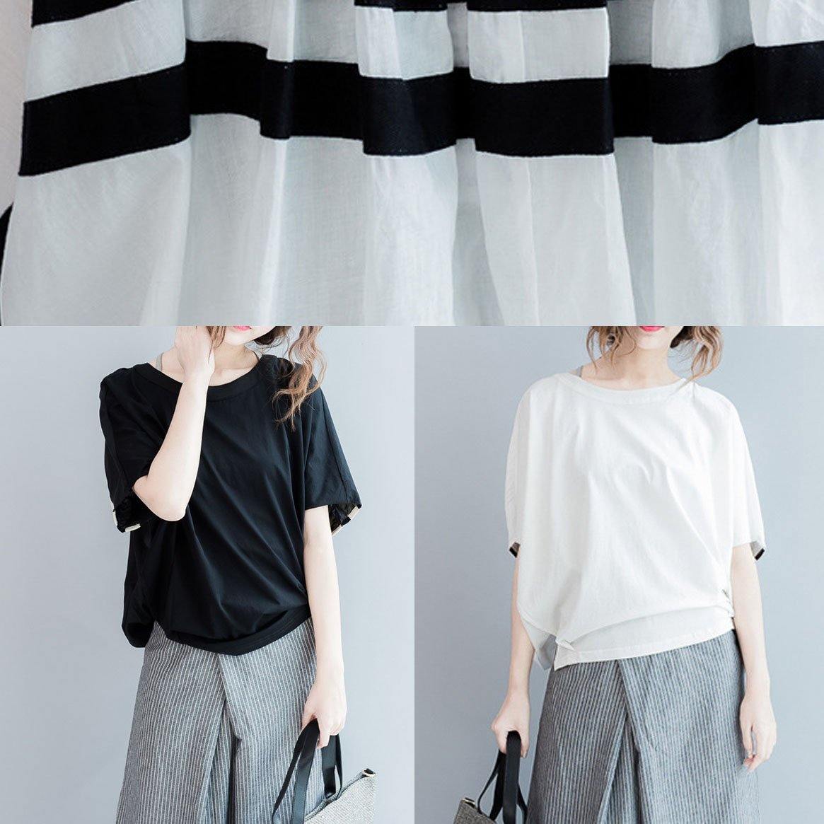 O Neck Cotton Clothes Design Black Striped Blouse Summer