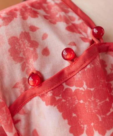 O Neck Lantern Sleeve Summer Tops Red Print Shirts