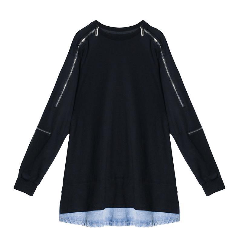 O Neck Patchwork Fall Clothes Tunic Black Dresses