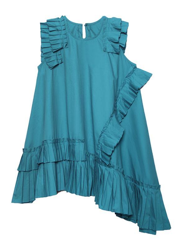 O Neck Cinched Cotton Wardrobes Blue Green Dresses