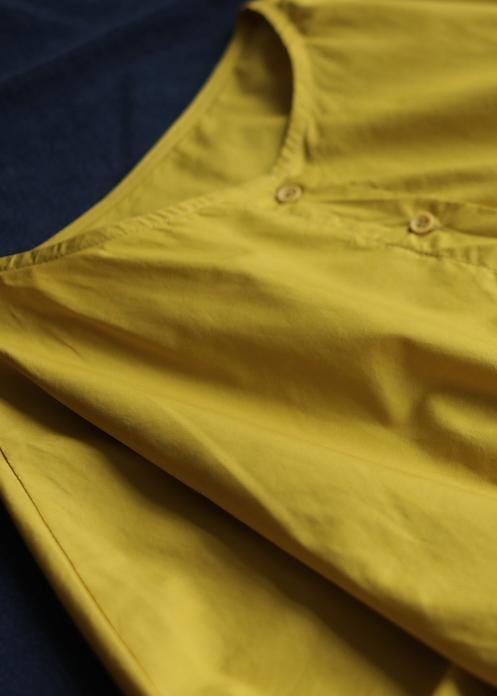 O Neck Cinched Cotton Summe Routfit Catwalk Yellow Dress