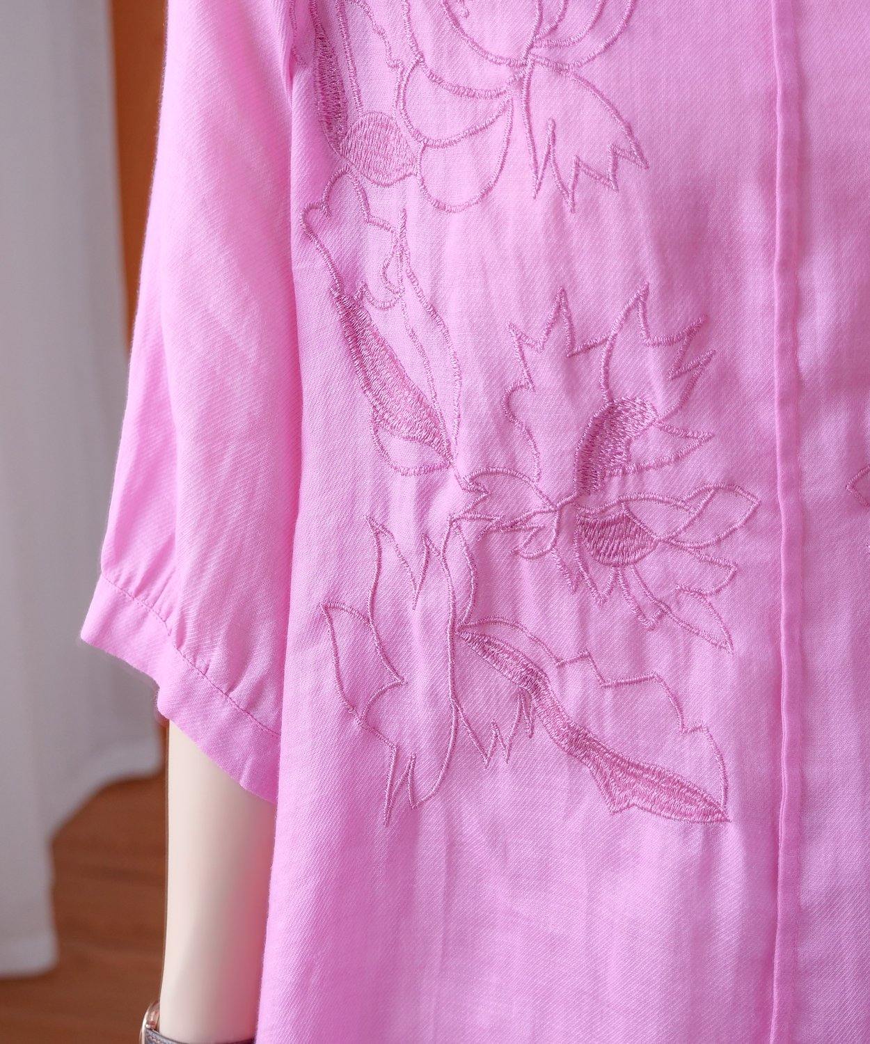 Pink Shirts V Neck Embroidery Oversized Summer Shirts
