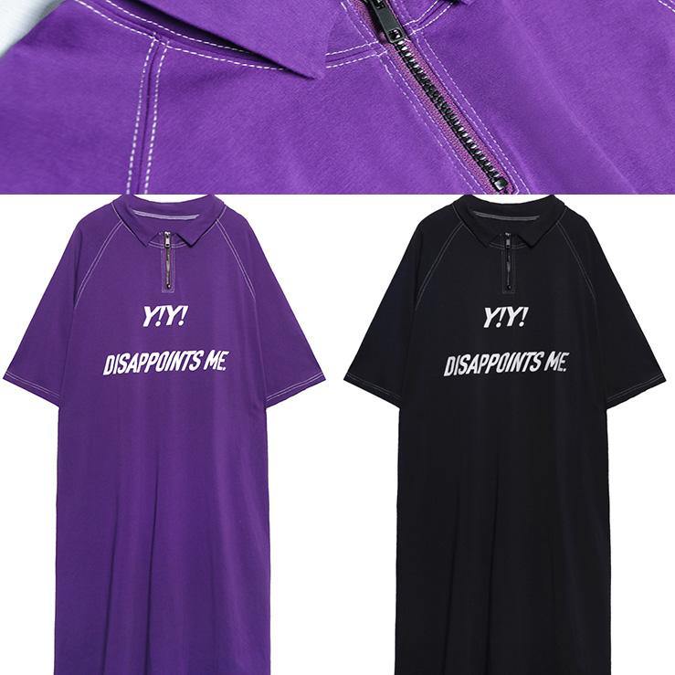 Purple Cotton Outfit Alphabet Prints Long Summer Dress