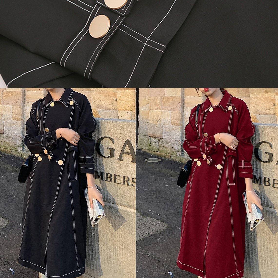 Red Maxi Coat Fabrics Double Breast Winter Outwears