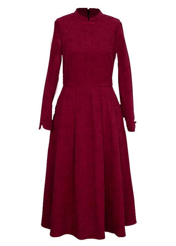 Red Clothes Stand Collar Extra Large Hem Clothing Spring Dresses