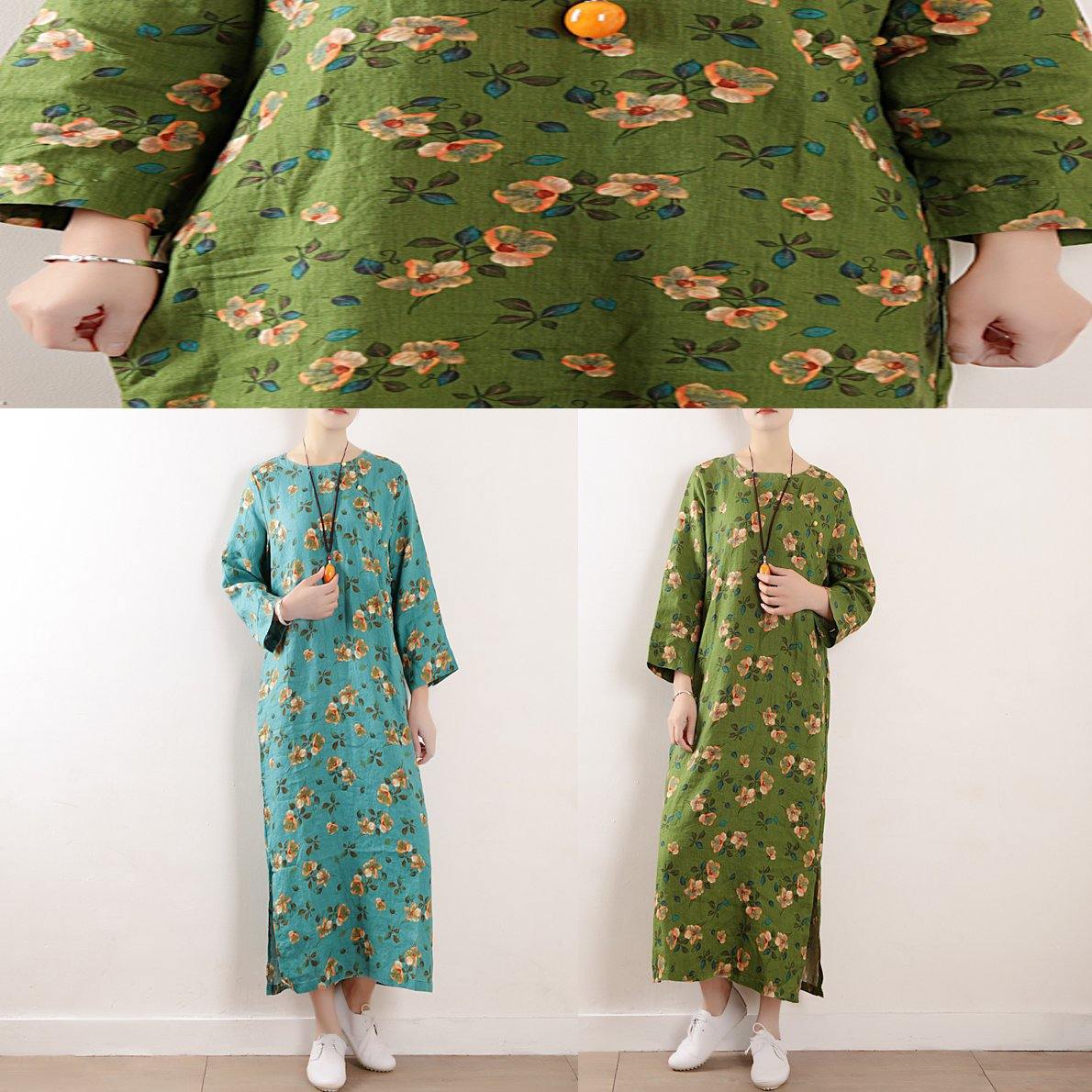 Side Open Linen Clothes for Shape Blue Dress Summer