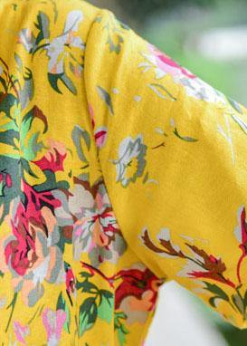 Tie Waist Cotton Quilting Dresses Design Yellow Print Dresses Summer