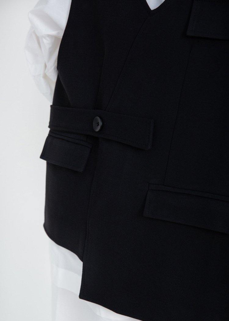 V Neck Fine Sleeveless Outwear Black Silhouette Coats