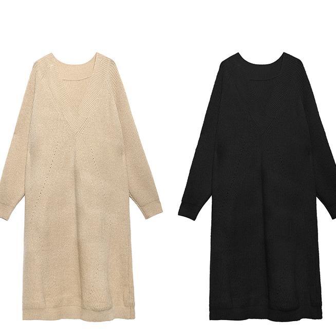 V Neck Sweater Dress Outfit Largo Khaki Tunic Sweater Dress