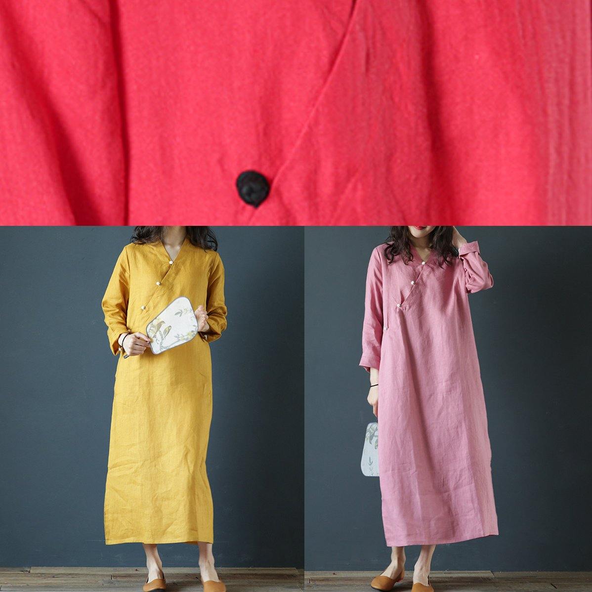 V Neck Long Sleeve Tunics Outfits Red Maxi Dress