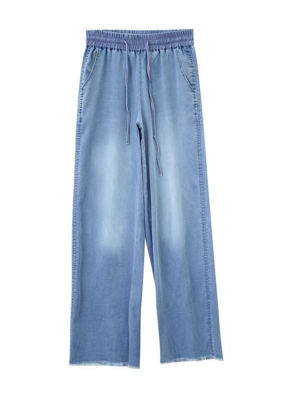 Pants Elastic Waist Tie Tencel Denim Pants Fat Legs Pants