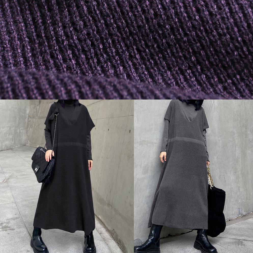 Winter Loose Sweater Vest Skirt Bottoming Shirt Two Piece Suit Purple Skirt