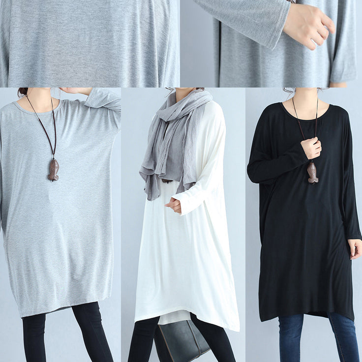 Autumn White Cotton T Shirt Dresses Oversize Long Sleeve Shift Dress