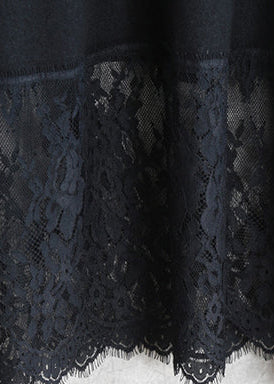 Baggy Black Long Wool Blended Dresses O Neck Patchwork Traveling Dress Long Sleeve Lace Autumn Dress