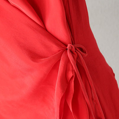 Boutique Red Silk Linen Dresses Oversized Asymmetric Silk Linen Clothing Dress Fine Tei Waist Maxi Dresses