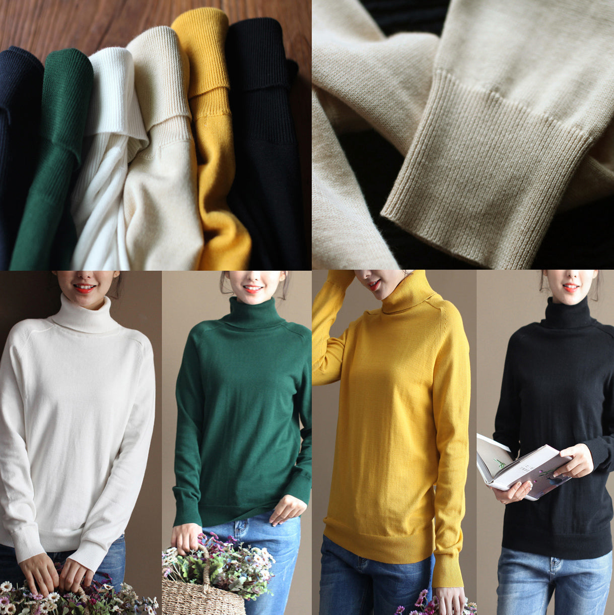 Chunky White Sweater Knitted Blouses Boutique High Neck Top Wild