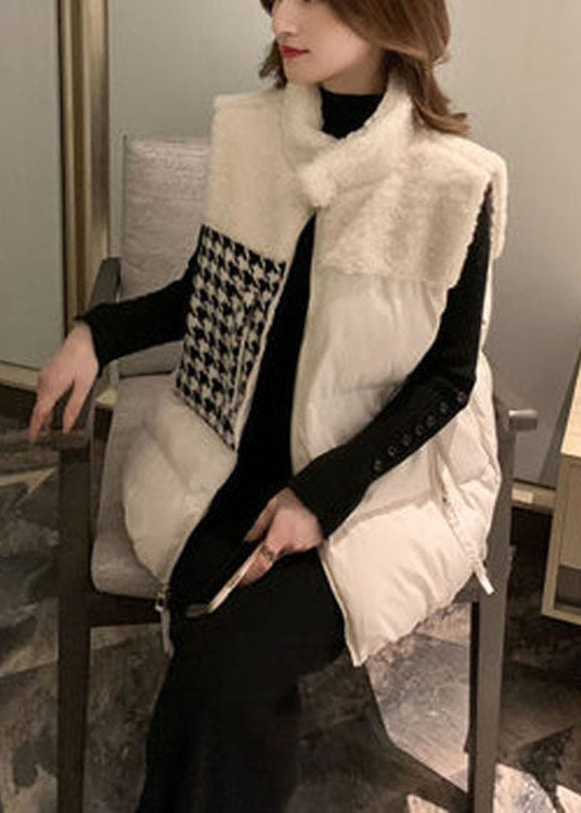 Diy White Loose Pockets Zippered Winter Sleeveless Puffer Vest