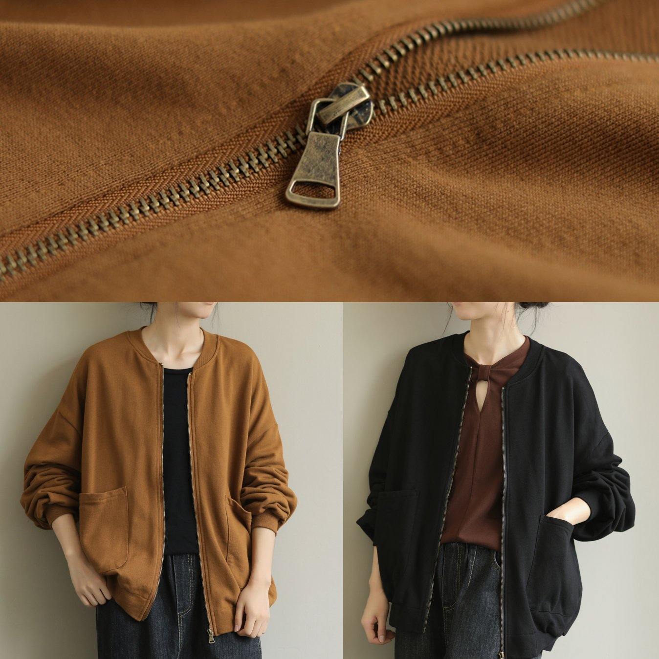 Diy Yellow Coat for Woman Stand Collar Zippered Coats
