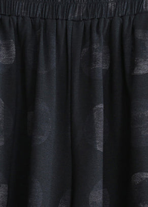 Black Print Blouse Pants Two Pieces Set Asymmetric O Neck