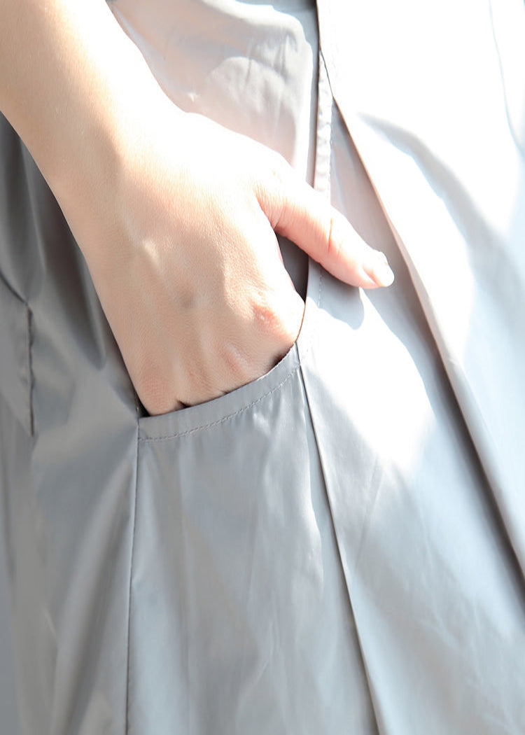 Light Gray Cotton Skirts Elastic Waist Maxi Skirts