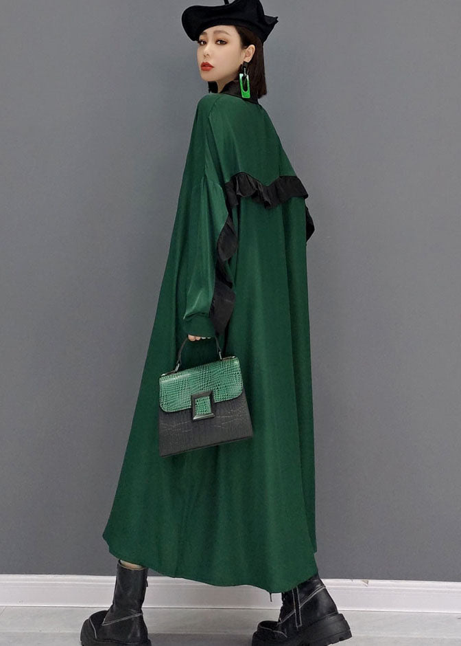 Loose Green Peter Pan Collar Patchwork Shirt Dress Spring