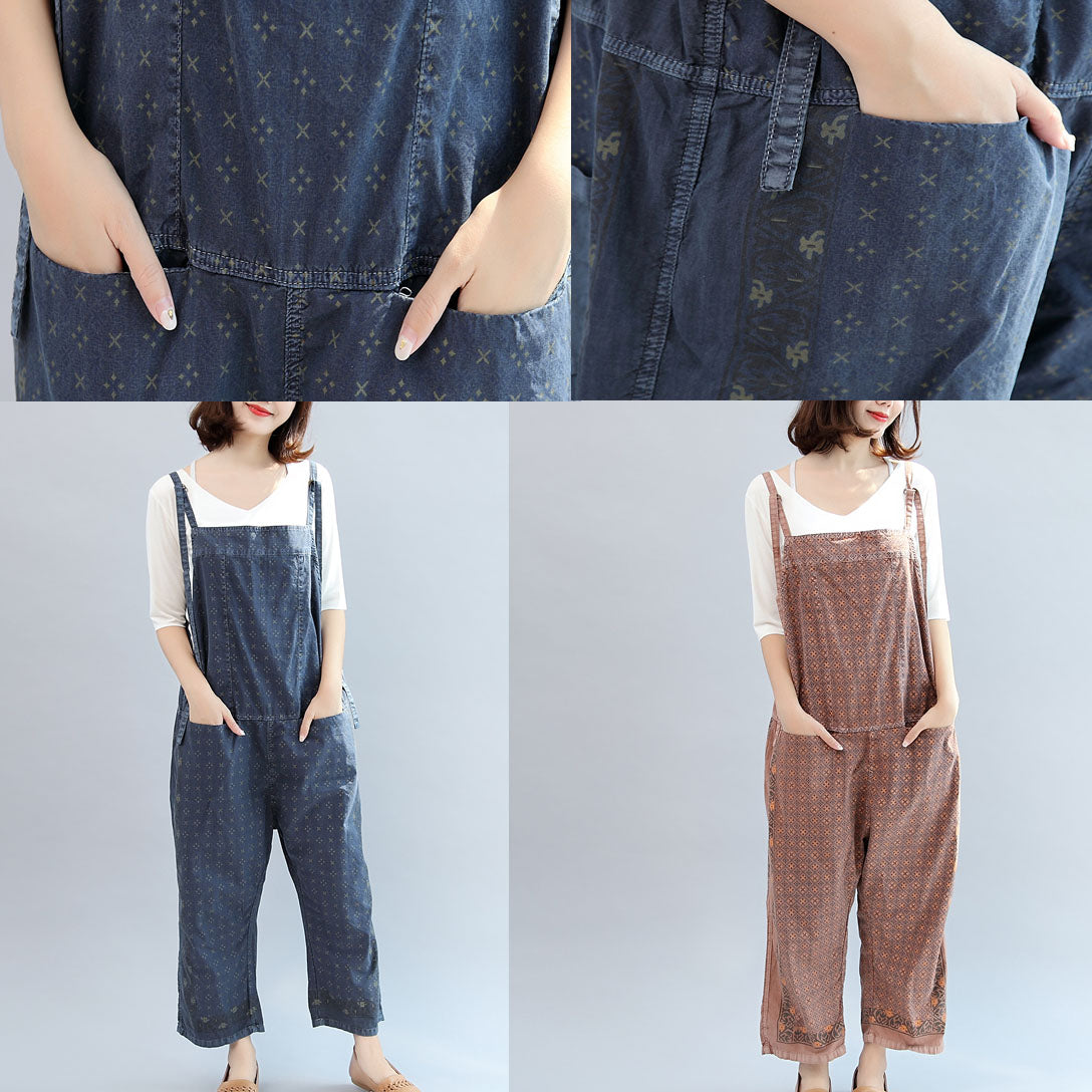 New Autumn Cotton Patchwork Prink Trousers Oversize Jumpsuit Pants