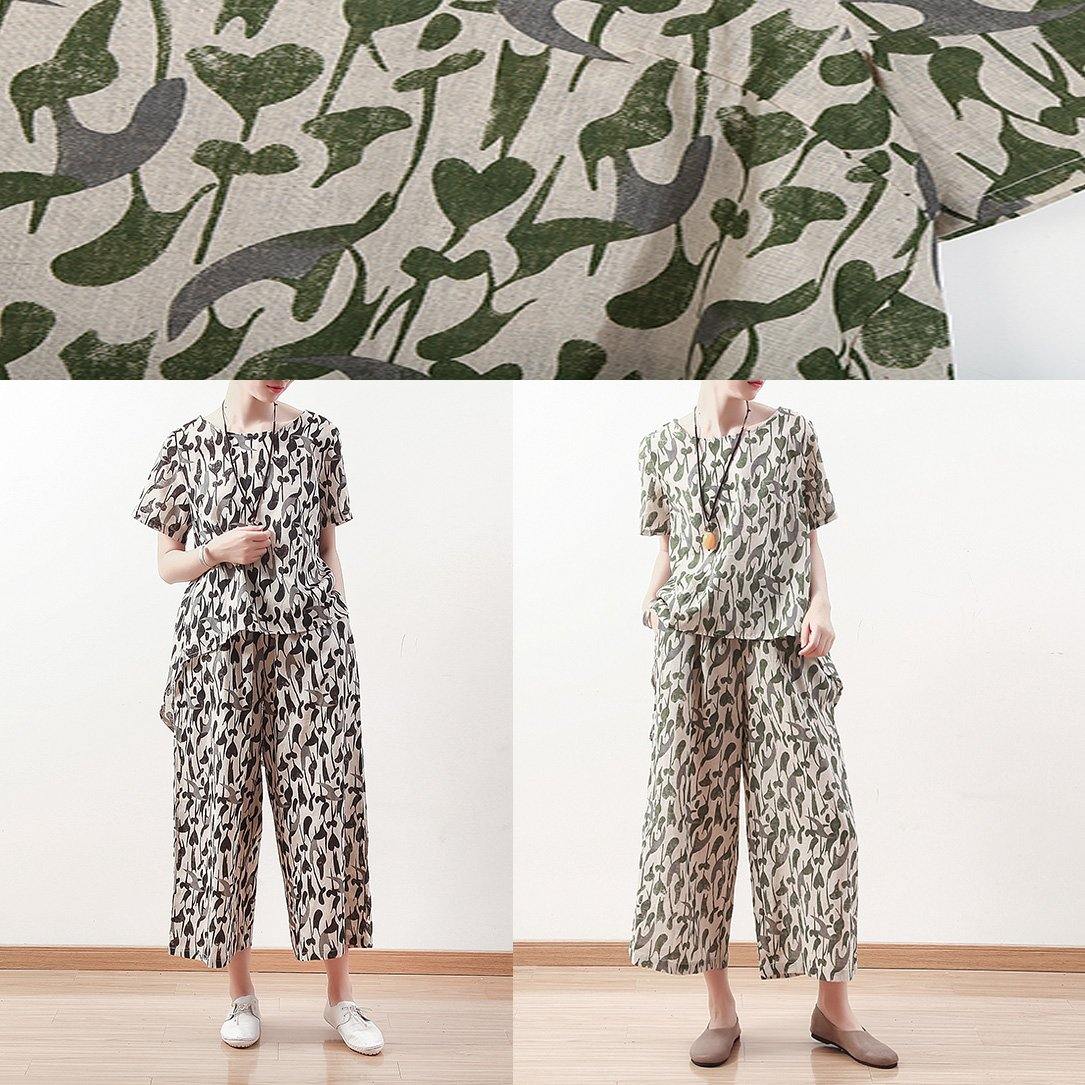 New Black Prints Linen O Neck Tops and Straight Pants