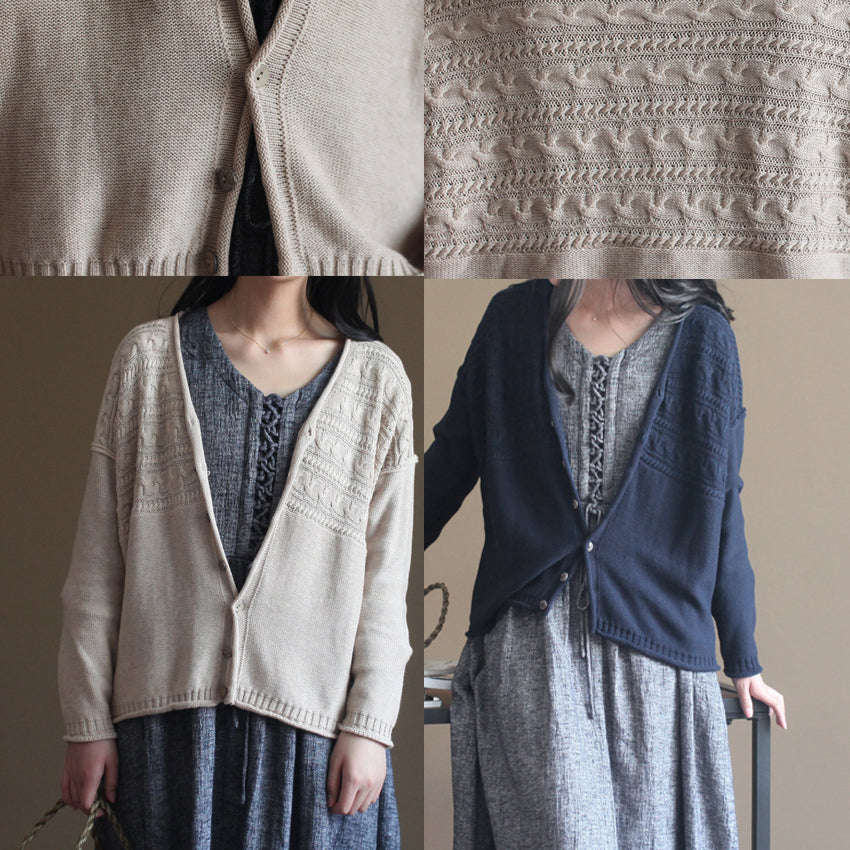 Nude Cotton Sweater Coats Loose Long Sleeve Cardigans Outwear