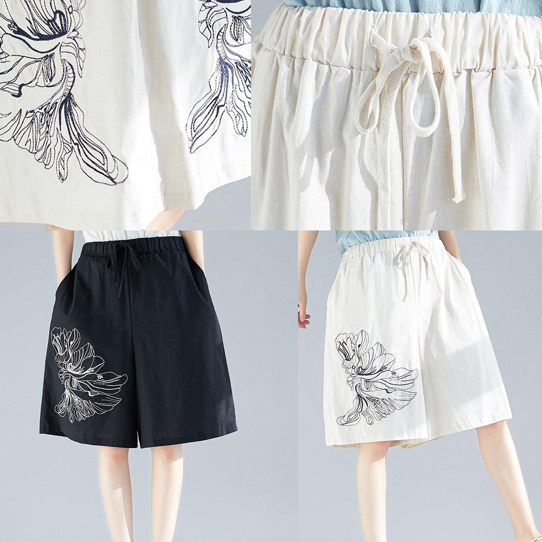 Black Cotton Blended Embroidery Shorts