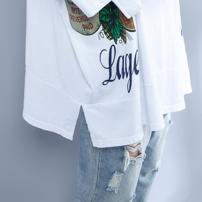 stylish white cotton waist coat plus size cotton maxi t shirts vintage print side open alf sleeve baggy tops cotton shirts